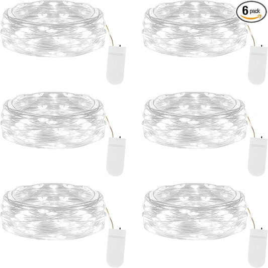 Lakumu 6 Pack Fairy Lights Battery Operated String Lights -7FT 20LED Fairy Lights Silver Wire Firefly Starry Lights for DIY Christmas Decorations Mason Jar Wedding Centerpiece Table Decor, Cool White