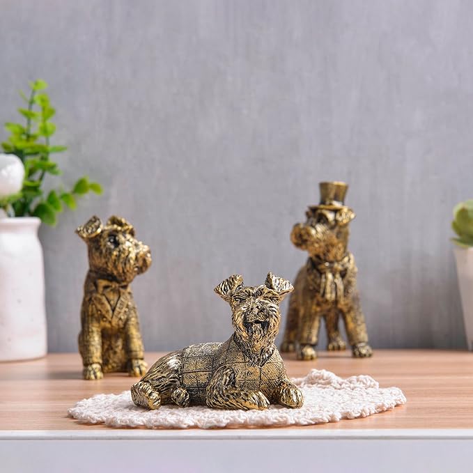 Vintage Gold Dog Figurines Home Decor,Resin Small Animal Statue Set of 3,Modern Coffee Table Figurine for Living Room Desk Home Bookshelf Shelves Collectible Figurines,Gifts for Mom Women