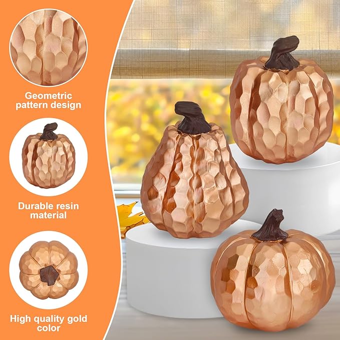 6Inch Fall Pumpkin Decor Set of 3, Resin Pumpkins Thanksgiving Table Decor, Faux Pumpkins Suitable for Fall Home Decor,Fall Table Decorations,Fall Mantel Decor