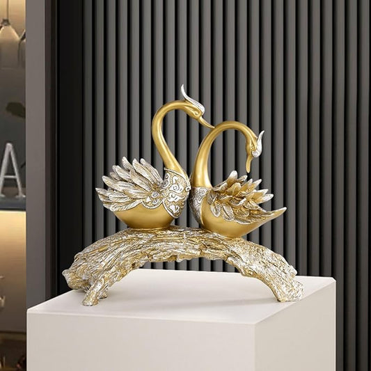 14.2" Gold Couple Swan Decor Figurine Modern Simulation Animal Sculpture Art Ornament Home Table Statue