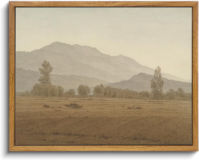 KISSFOX Vintage Landscape Framed Wall Art Grassland Mountain Canvas Wall Art Minimalist Neutral Farmhouse Serene Countryside Paintings Artwork Rustic Art Prints For Bedroom Living Room