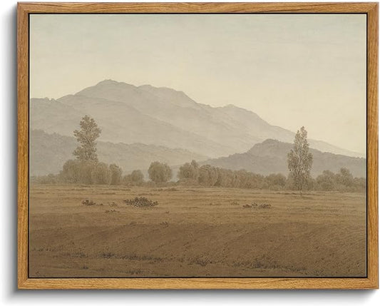 KISSFOX Vintage Landscape Framed Wall Art Grassland Mountain Canvas Wall Art Minimalist Neutral Farmhouse Serene Countryside Paintings Artwork Rustic Art Prints For Bedroom Living Room