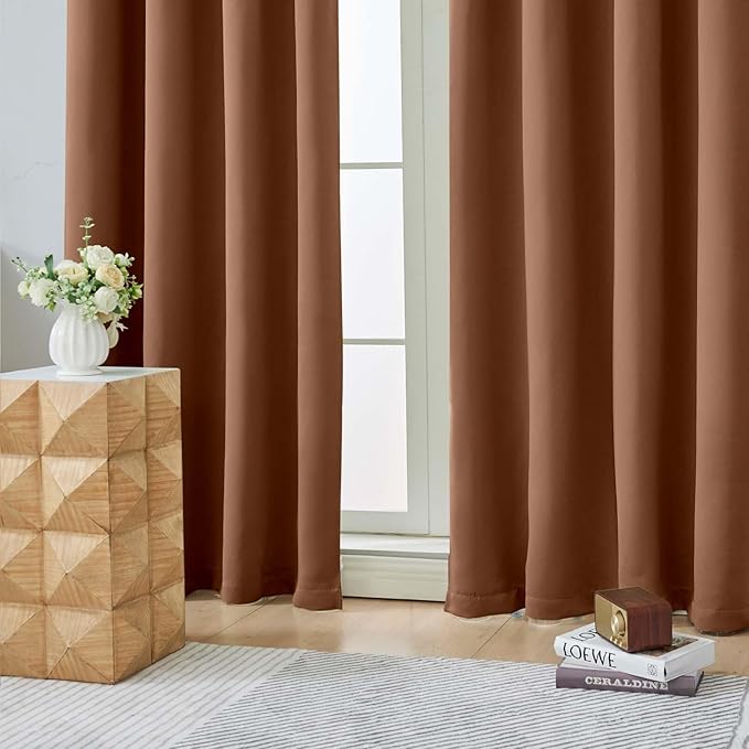 Aiyufeng Sun Baked Blackout Curtains for Bedroom 63 Inch Length 2 Panels, Solid Thermal Insulated Energy Saving Rod Pocket Window Treatment Curtains Blackout Drapes, W40 x L63 Inch, Sun Baked