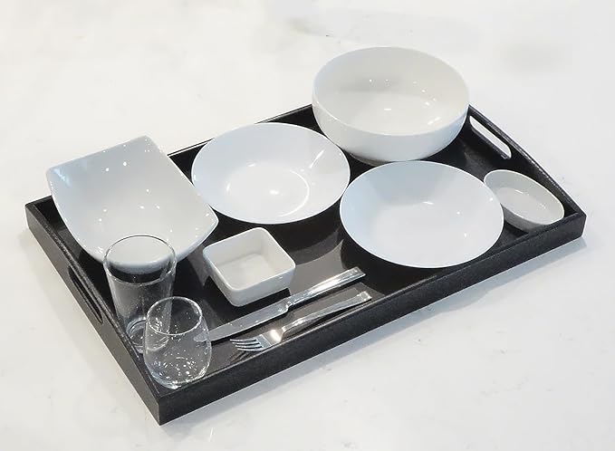 Bam & Boo Black Bamboo Serving Tray Extra Large with Handles for Food, Drinks, Storage, Decor, Vanity, Breakfast, Parties, Weddings, Picnics(23.6” x 15” x 2.35”, Black)