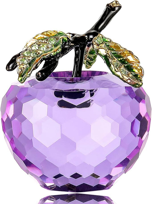 Crystal Apple Figurine Paperweight, Handmade Statue Ornament Home Decoration, Collectible Crystal Crafts, Come with Gift Box, Great Gift for Birthday Holidays Christmas (Purple-50mm)