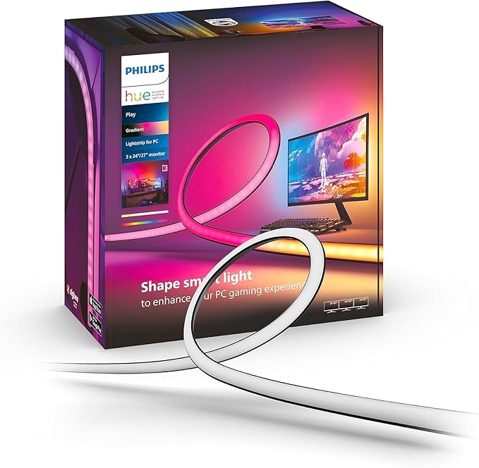 Philips Hue 24-27" PC Triple-Monitor Smart LED Light Strip- White and Color Ambiance - Requires Hue Bridge- 1 Pack - Control with Hue App- Works with Alexa, Google Assistant and Apple HomeKit