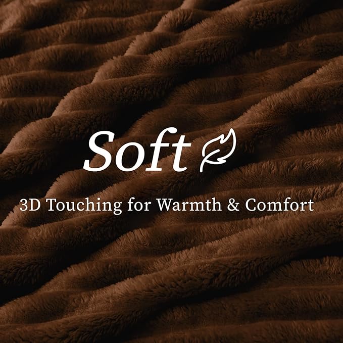 BEDELITE Fleece Throw Blanket for Couch - 300GSM Soft & Warm Fluffy Chotolate Brown Blanket, Decorative and Giftable Striped Blankets for Women, Men, 50"x60"