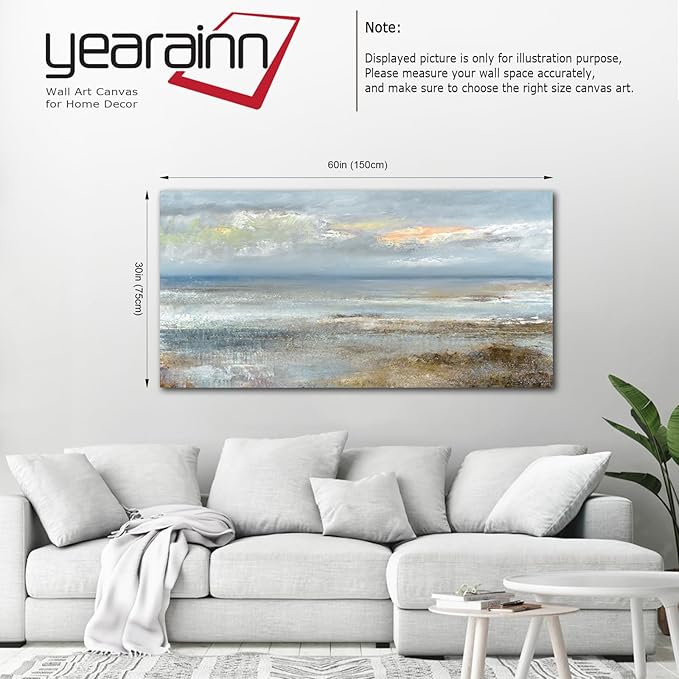 Abstract Wall Art Large Canvas Pictures Modern Blue Ocean Artwork on Canvas Prints Wall Decoration for Living Room Bedroom Bathroom Kitchen Office Home Wall Decor Framed Ready to Hang 29" x 58"