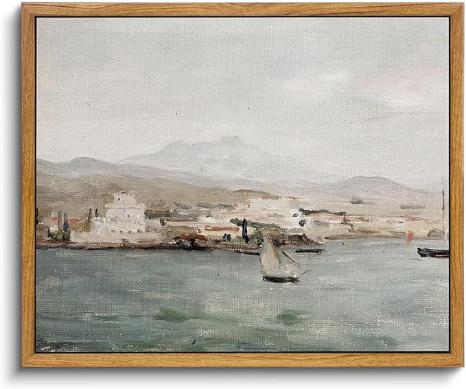 VIYYIEA Framed Canvas Wall Art Home Decor, Vintage Coastal Wall Art Decor, Vintage Serenity Harbor Painting Decorations for Living Room, Office Bedroom Bathroom Decor, 9"x11"