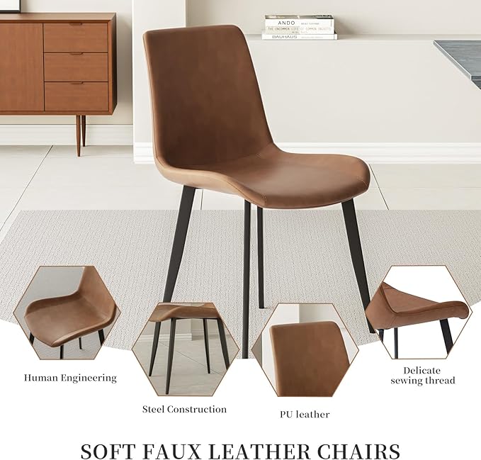 47.2"- 62.9" Extendable Dining Table with 6 Brown Dining Chairs, Modern Kitchen Table Set for 6, Thickened Expandable MDF Wooden Table with Metal Legs for Dining Room, Kitchen, Home