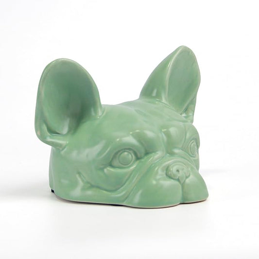 Green Dog Head Statue - Handmade Ceramic Bulldog Figurines for Home Office Decor, Healing Gifts for Dog Lovers (Green, 5.31"×4.72"×3.74")