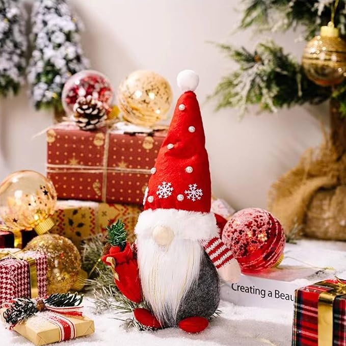 Christmas Gnomes Plush Decoration,Gnome Plush Christmas Decoration Handmade Swedish Dwarf Scandinavian Tomte Elf Gnomes for Home Office Table Decor,Red