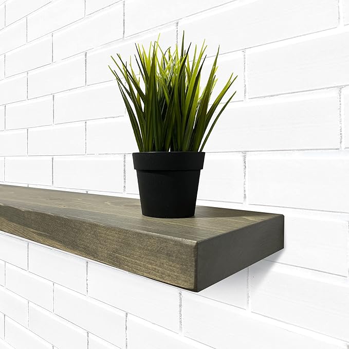 URBANDI, Rustic Floating Shelves, Set of 2, Hidden Bracket, Solid Wood, Heavy Duty, Wall Mounted Shelves, (Grey, 48Wx10D)