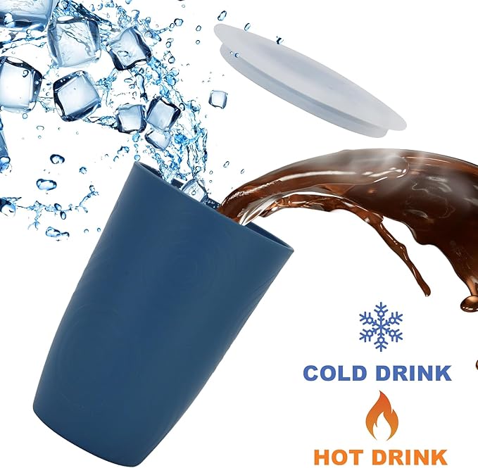 Homienly 16 OZ Wheat Straw Cups for Kitchen, Drinking Cups with Lid Set of 6, Unbreakable Cup Set Reusable, Stackable Water Tumblers (Recommend Fill Volume 12 OZ) - Colorful