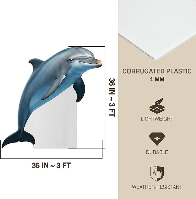Dolphin Life Size Standee - 3FT Freestanding Coroplast Cutouts | Aqua Animal Standup Photo Booths, Birthday & Halloween Decorations
