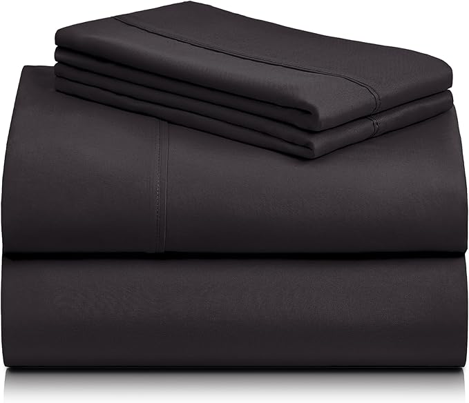 LuxClub 6 PC Queen Sheet Set, Breathable Luxury Bed Sheets, Deep Pockets 18" Wrinkle Free Cooling Sheets Machine Washable Hotel Bedding Silky Soft - Black Queen