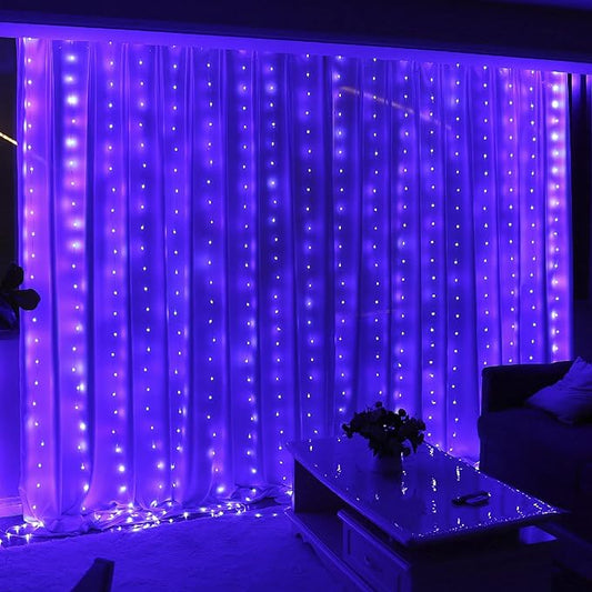 HXWEIYE 300LED Fairy Curtain Lights, 9.8x9.8Ft Tangle-Free USB Plug in 8 Modes Timer Christmas String Hanging Lights with Remote for Bedroom Backdrop Wedding Party Home Wall Garden, Purple