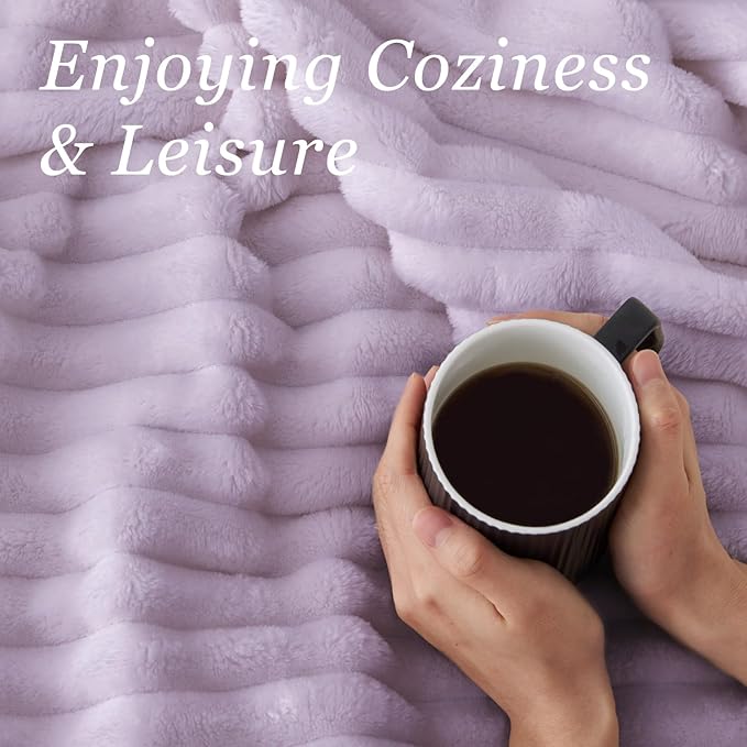BEDELITE Fleece Throw Blanket for Couch - 300GSM Soft & Warm Fluffy Lavender Fog Blanket, Decorative and Giftable Striped Blankets for Women, Men, 50"x60"