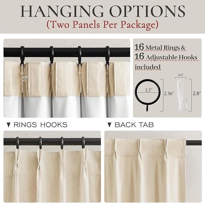 86 Inch Blackout Linen Curtains, Thermal Insulated Custom Drapes for Living Room Bedroom 2 Panels Set Back Tab&Pinch Pleated Window Curtains 86 Inches Long (40x86 Light Beige Linen)