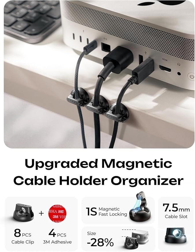 8 Pack Charging Cord Organizer [1S Snap-on] LISEN Magnetic Charging Cord Holder, Easy Open Cable Holder with Strong Adhesive, Cable Management Clips Neatly for Nightstand, Desk, Home, Office, Car