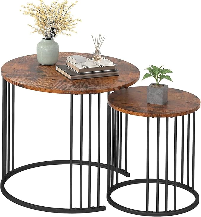 YORKING Nesting Coffee Table Set of 2, Round Table, Modern End Side Table Night Stand for Bedroom Dining Room (Brown)