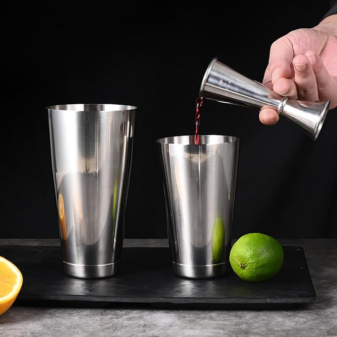 Professional Boston Shaker Set – Weighted Boston Cocktail Shaker Set: 18 & 28oz Bar Shaking Tins, Hawthorne Drink Strainer, Easy Read Japanese Jigger - Stainless Steel Bartending Kit