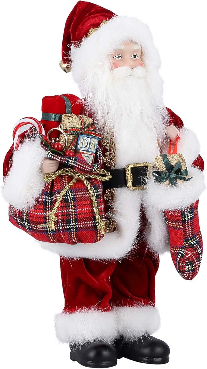 Uten 12" Santa Claus Decorations, Christmas Standing Figurine Ornaments with Gifts Bag and Socks for New Year Christmas Decoration Navidad Natal Gifts.