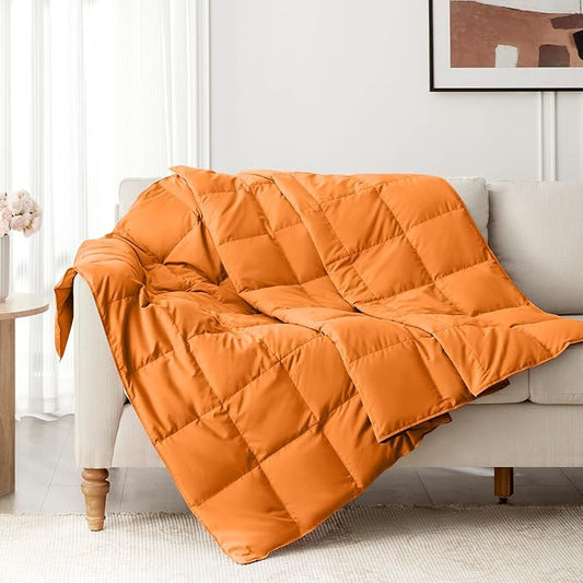 Peace nest Down Throw Blankets for Couch 50x70” Down Blanket for Indoor and Outdoor use Small Soft Lightweight Throw Blanket Orange