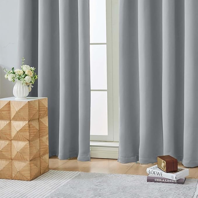 Aiyufeng Silver Grey Blackout Curtains for Bedroom 84 Inch Length 2 Panels, Solid Thermal Insulated Privacy Living Room Window Treatment Curtains Blackout Drapes, W40 x L84 Inch, Silver Grey