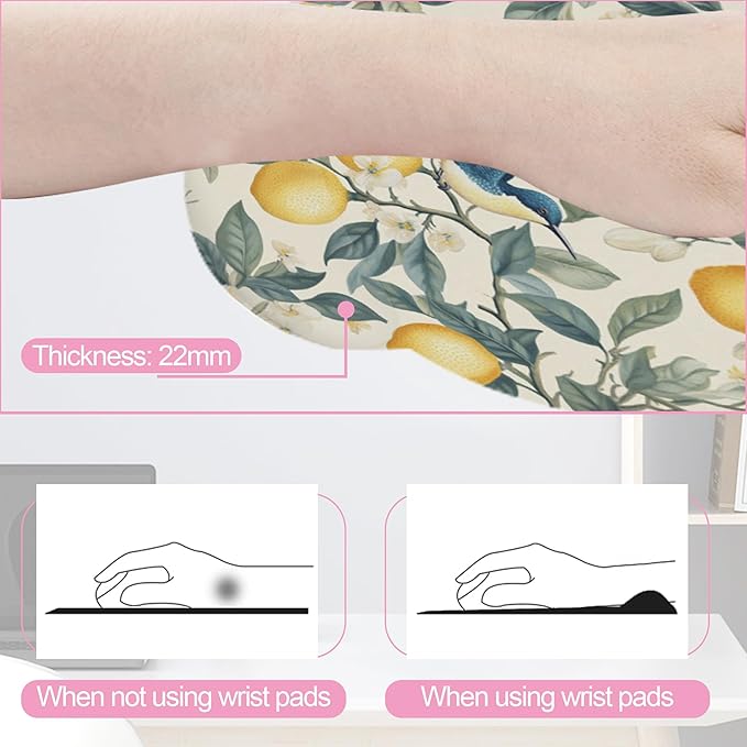 Hummingbird Vintage Lemon Mouse Pad with Wrist Rest Set, 3-in-1 Wrist Support Mousepad Set, Gaming Mat Pad with Anti-Skid Base,Ergonomic Memory Foam Mouse Pad Set for Women, Office, Typing, Gaming