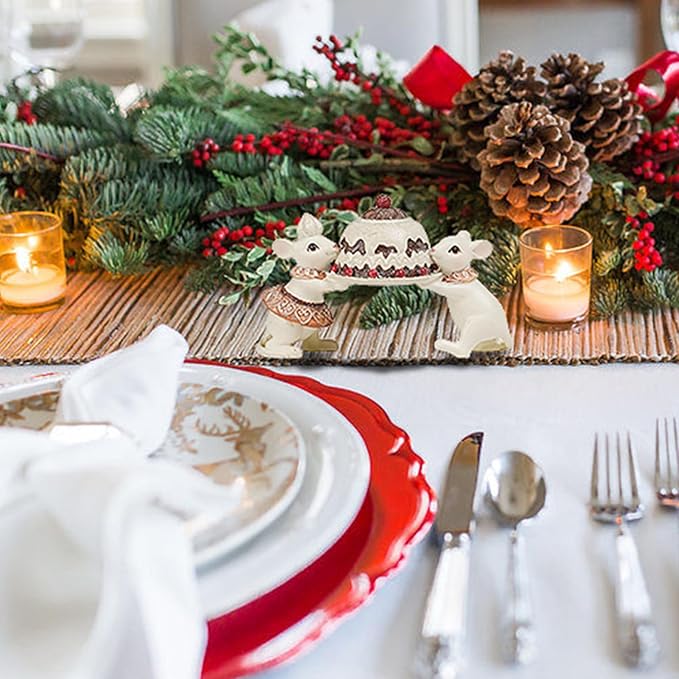 Braxio Christmas Decorations Indoor Home Decor - Resin Cute Christmas Mouse Holding Cake for Women Coffee Table Desk Christmas Decor 5.5 * 2.5 * 3.5 Inch