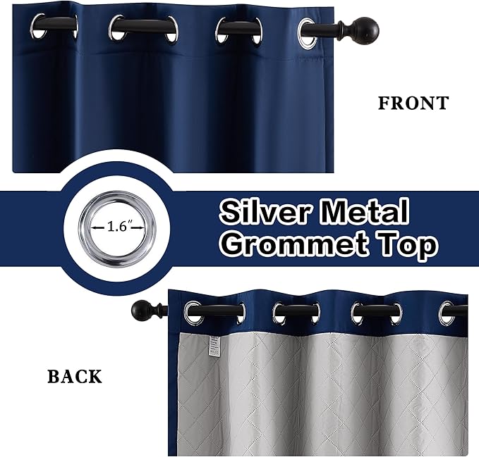 3 Thick Layers Heavy Curtains Thermal Insulated Soundproof Curtains for Bedroom-Grommet 100% Blackout Curtains 1 Panel Navy Blue 50x120 Inch