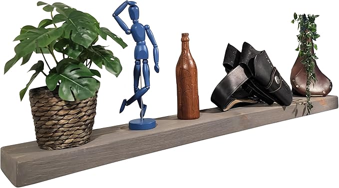 joelsantiques 60 Inch Wooden Floating Shelves for Wall - 60x6x2 in - Made of Natural Wood - Long Heavy Duty Rustic Wall Shelves for Bedroom - Perfect for Living Room, Kitchen - Grey, Gray