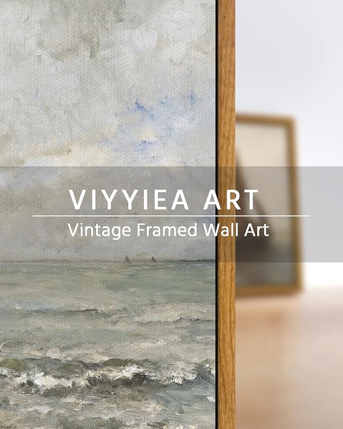 VIYYIEA Framed Canvas Wall Art Home Decor, Vintage Seascape Paintings Wall Decor, Ocean Art for Living Room Bedroom Bathroom, 9"x11"