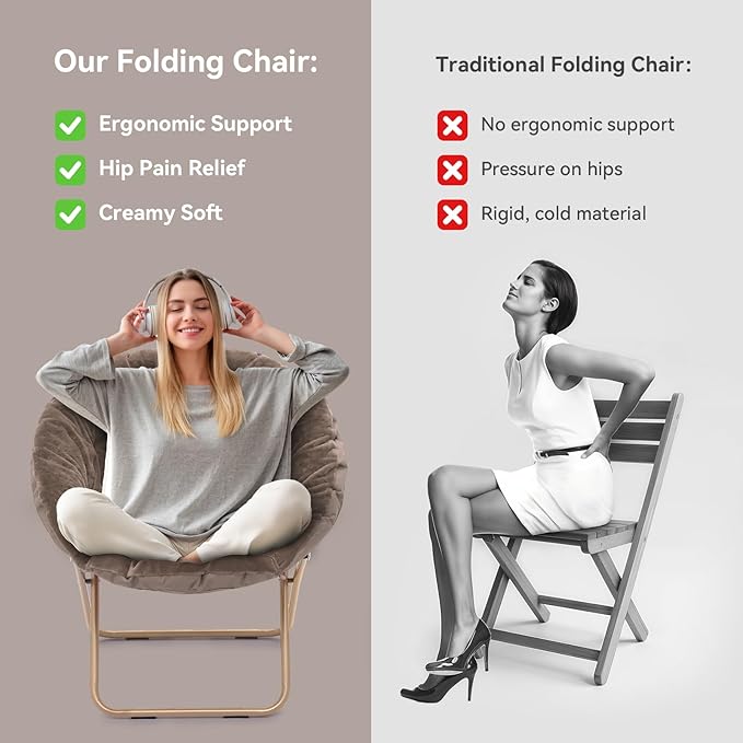 Magshion Saucer Chair for Adults, Comfy Living Room Lounge Chair for Bedroom Corner, Dorm, Apartment, Faux Fur Fluffy Circle Accent Seat with Thick Padded & Folding Metal Frame (Beige)