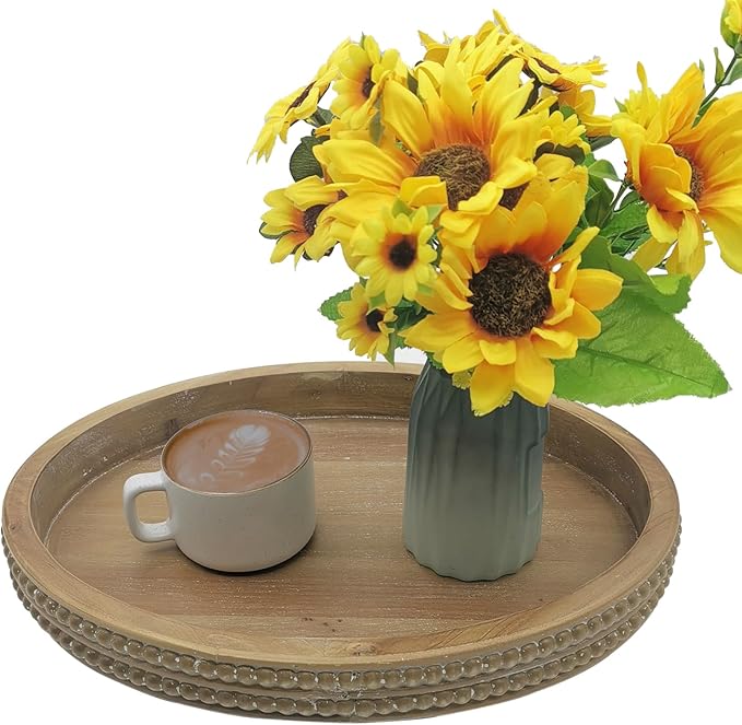 Carah & Cossh Oval Wooden Tray, Modern Decorative Tray 16''x12'', Oval Farmhouse Rustic Serving Tray, Table Centre Tray, Perfect for Storage and Display (Brown)