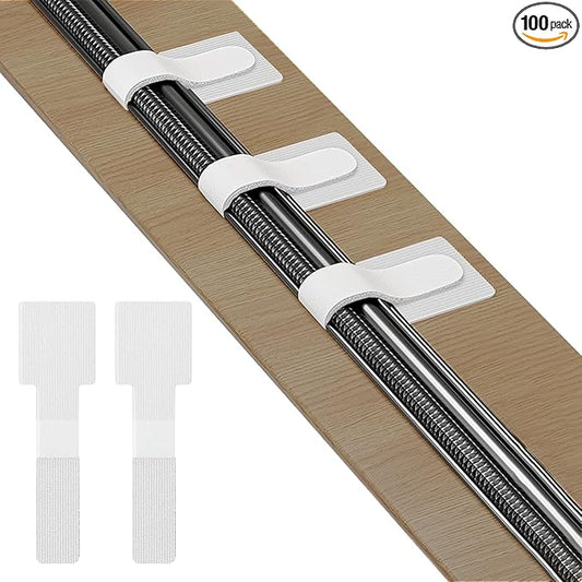 100pcs Hook and Loop Cable Ties, Sticky-Back Cable Straps, Cable Clip,Cord Organizer, Wire Management Household & Office Essentials (White)