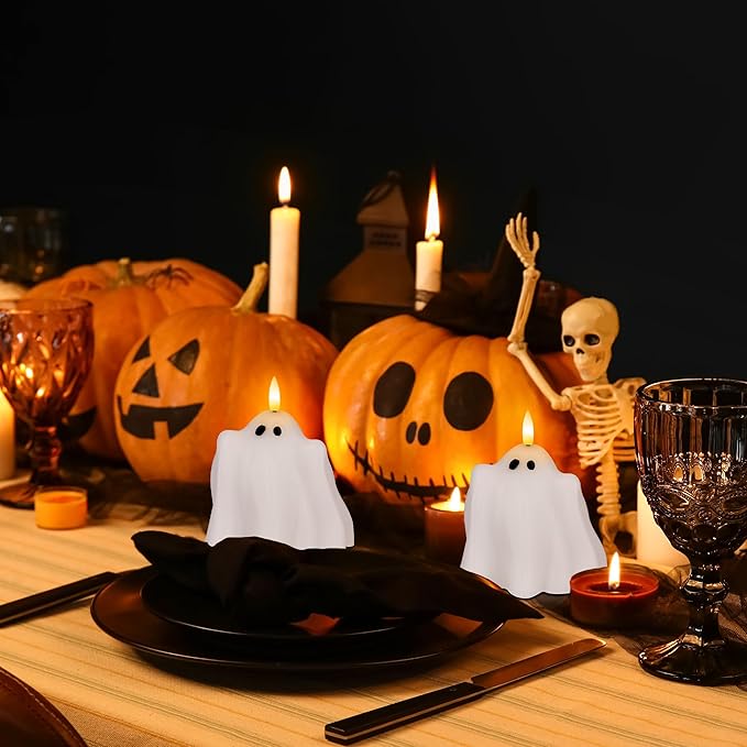 Halloween Flameless Candles with Remote, Real Wax Ghost Battery Operated Candles, Flickering LED Fake Candle, Halloween Decorations for Table, Fireplace, Home, Party, Festival Decor