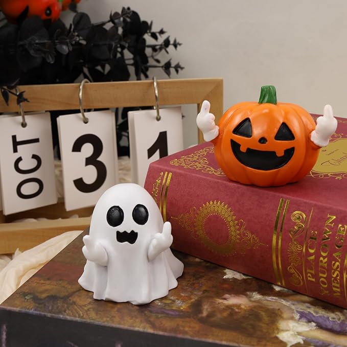 QINJIEJIE Halloween Ghost Figurine Resin Ghost Decor Cute Finger Statue Funny Ornaments for Halloween Decorations Christmas New Year's Gifts Porch and Indoor Home Office Desk Decor Gifts