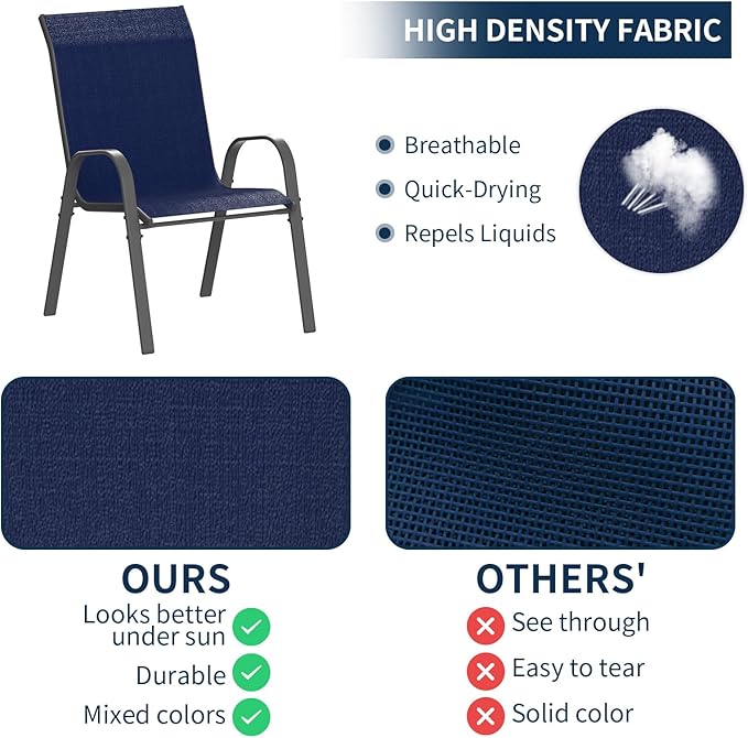 Amopatio Patio Chairs Set of 4, Outdoor Stackable Dining Chairs for All Weather, Comfortable Breathable Garden Outdoor Furniture for Backyard Deck, Blue