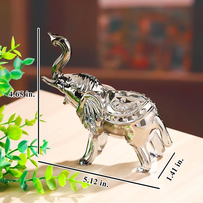 YWHL Black Crystal Elephant Figurine Decor, Glass Elephant Figurine Gifts for Women, Handmade Animal Collectible Statue