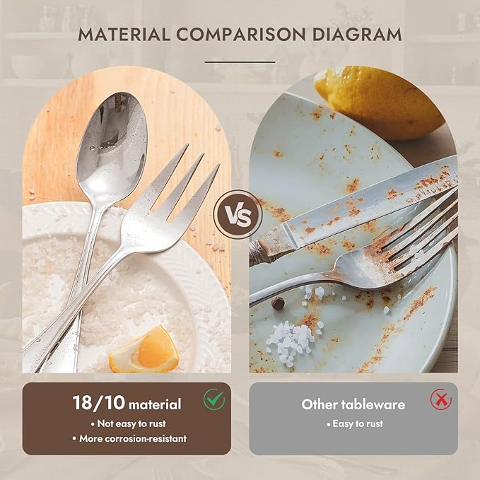 KINGSTONE 8 Piece Teardrop Serving Utensils Set, 18/10 Stainless Steel Serving Utensils, Slotted Spoons, Forks, Tongs, Cake Server, Butter Knife for Buffet, Catering, Wedding, Party