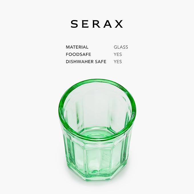Serax Drinking Glasses Set of 4 | Fish & Fish glassware by Paola Navone | 7.44 FL oz Clear Green Water Glass Cups without Lids | Home Essentials, Kitchen Set | Drinks, Juice, Coffee