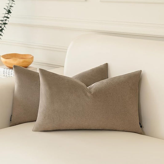 a moment Pack of 2 Dark Brown Stain-Resistant Throw Pillow Covers Pet-Friendly Pillowcases Cushion Covers for Sofa Couch Bed Outdoor Waterproof 12x20 Inch