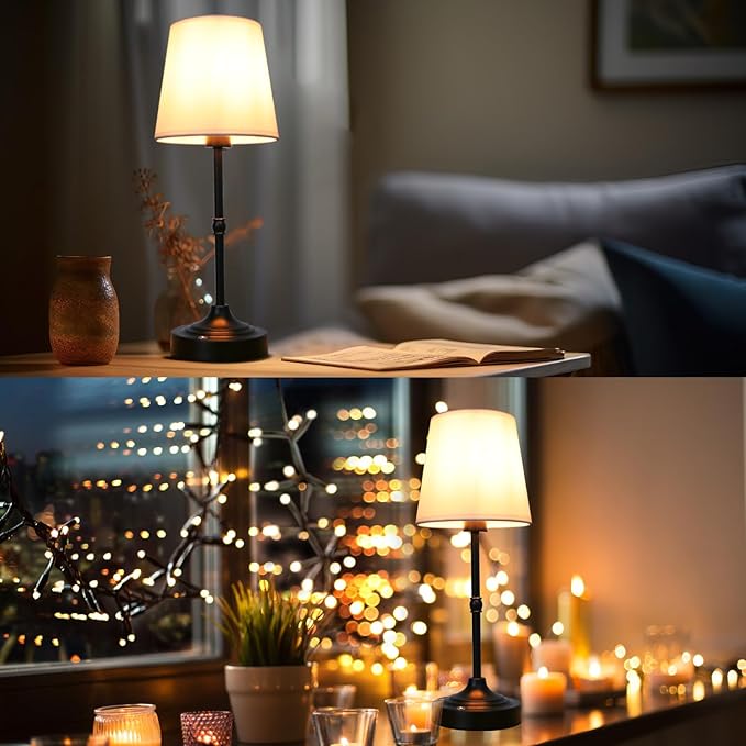 Rechargeable Battery Powered Table Lamp, Wireless LED Lamps, Cordless Touch Lamps, Stepless Dimmable Bedside Lamps, Night Lamp for Bedroom, Dinning Room, Kitchen Decor, Office (Black)