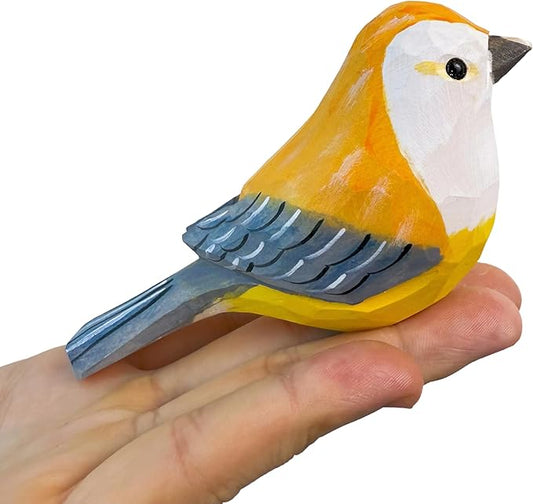 Wooden Bird Figurines Funny Desk Accessories Hand Carved Wood Decorative Small Birds Animal Miniature Statues Ornament for Home Room Decor (0range Grey)