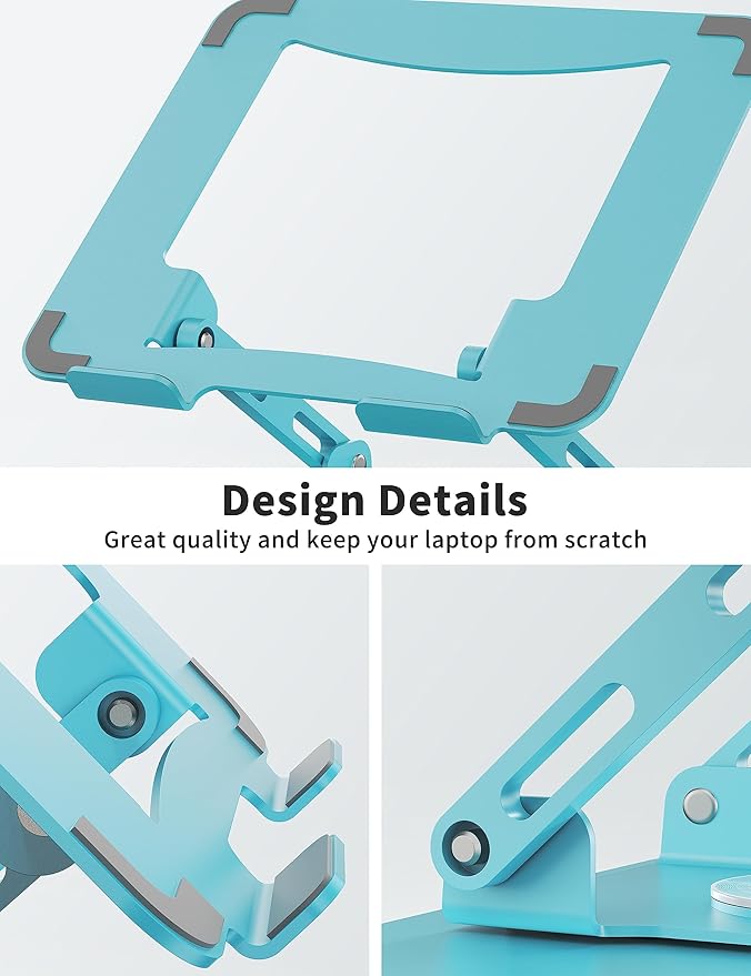 SOUNDANCE Laptop Stand with 360° Rotating Base, Ergonomic Computer Riser for Desk, Adjutable Height Muti-Angle, Foldable Laptop Mount, Stable Metal Holder Support 10-15.6" Notebook PC, Blue