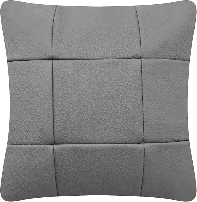 Kidol & Shellder Genuine Leather Throw Pillow Cover 18x18 Modern Solid Lumbar Pillow Covers-Luxury Pillowcases for Couch Sofa Bed-Soft Durable Decorative Cushion Case with Hidden Zipper(Grey)