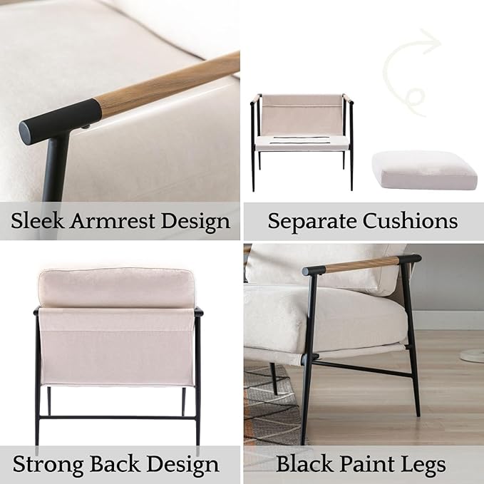 LukeAlon Mid Century Chenille Accent Chairs Set of 2, Ultra Soft Living Room Chairs with Metal Legs Modern Armchair Lounge Chairs Upholstered Comfy Leisure Chair for Bedroom Reception Area, Beige