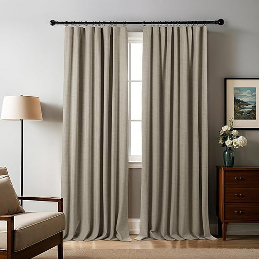 100% Blackout Curtains 96 inches Length Linen Blend Bedroom Curtains, Rod Pocket Back Tab Black Out Window Curtain Set Living Room Curtains, Full Blackout Curtains 2 Panels Drape, Linen